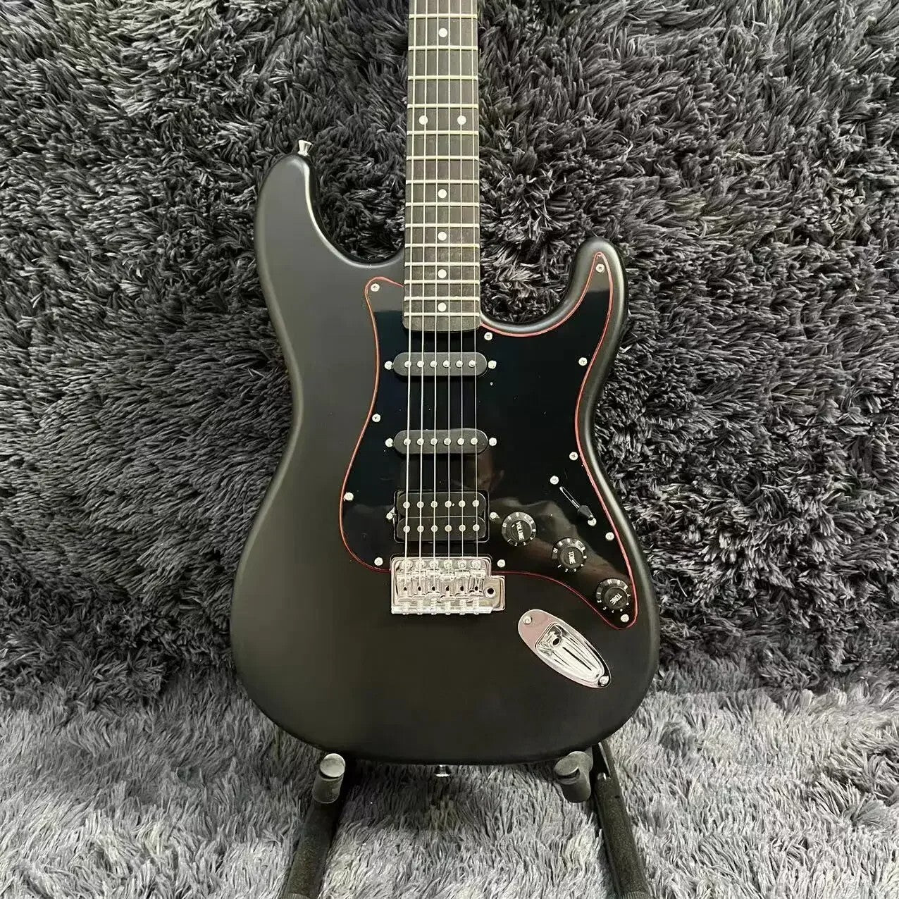Matte Black Stratocaster Style Guitar
