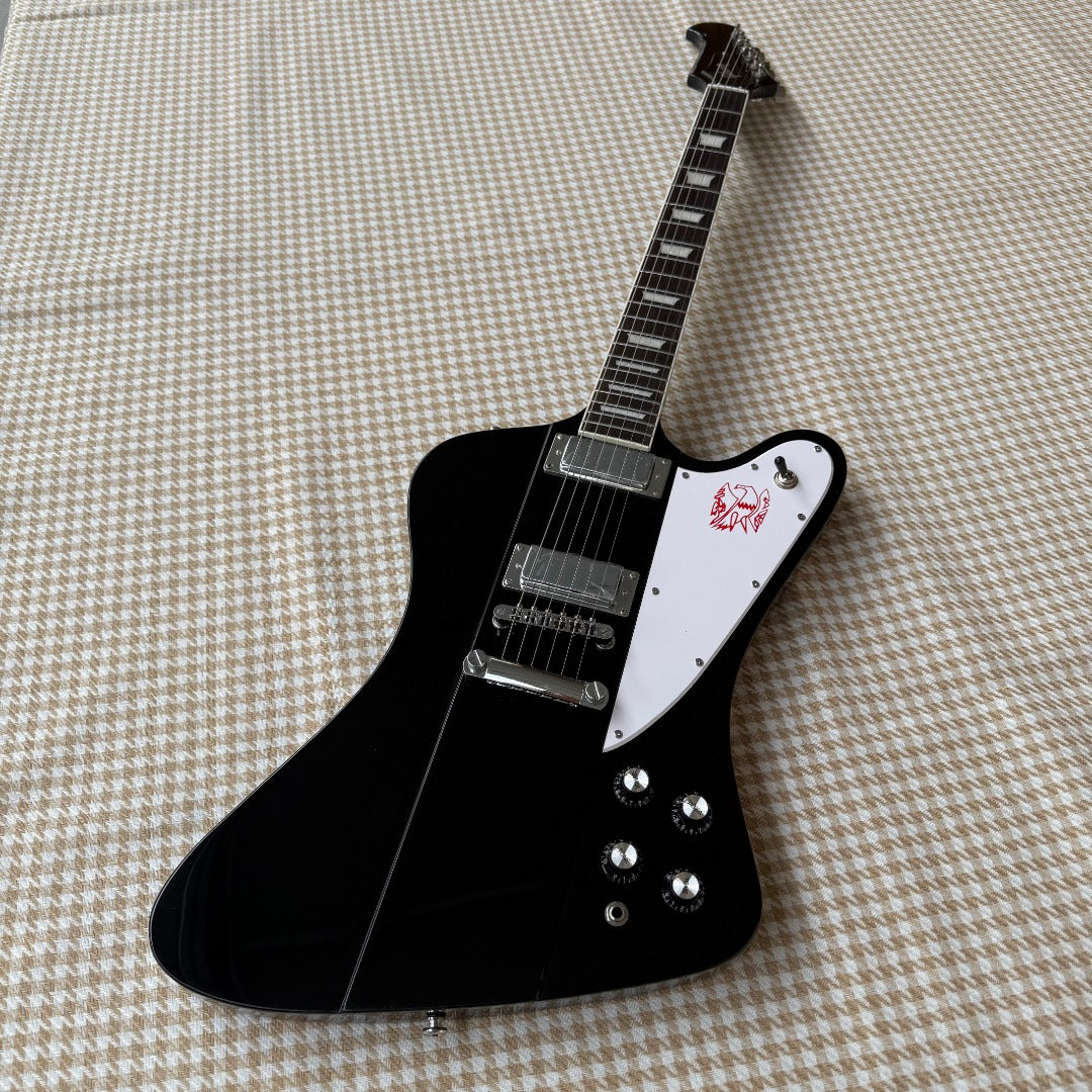 Black Gibson Firebird Style Guitar - White Scratchplate