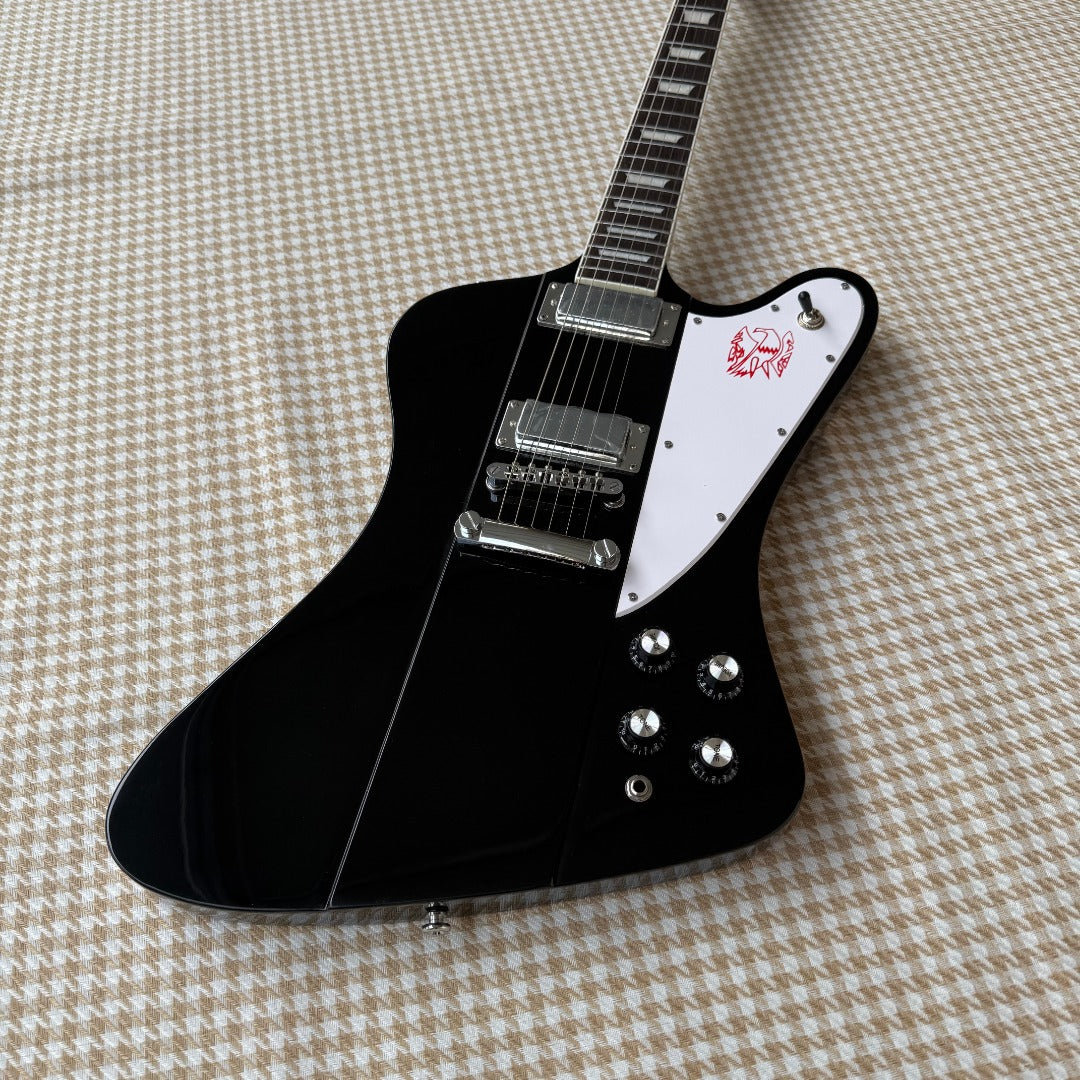 Black Gibson Firebird Style Guitar - White Scratchplate