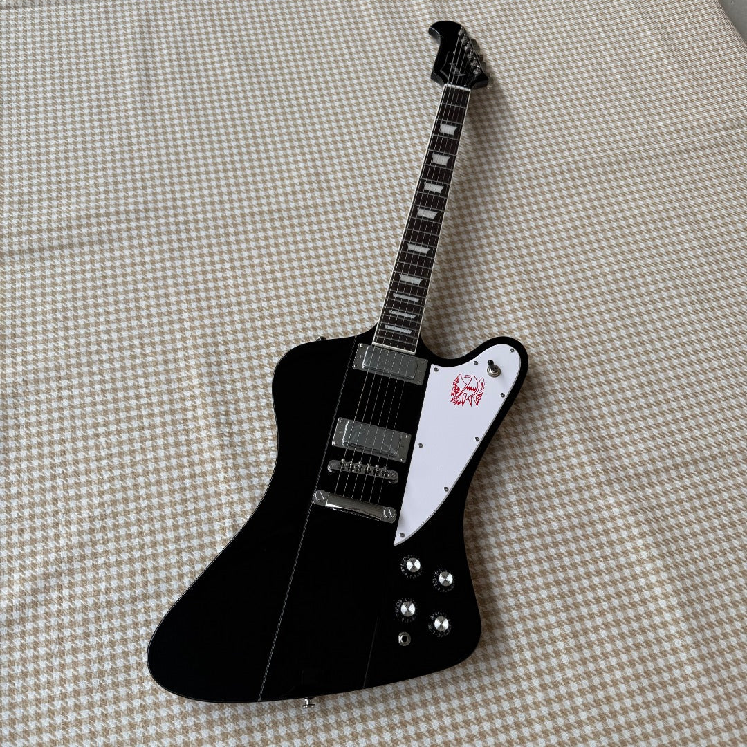 Black Gibson Firebird Style Guitar - White Scratchplate