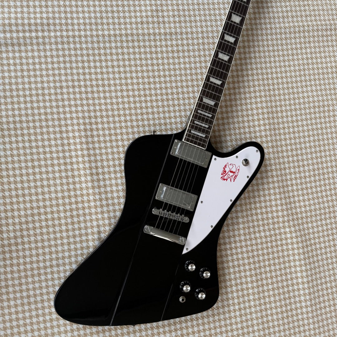 Black Gibson Firebird Style Guitar - White Scratchplate