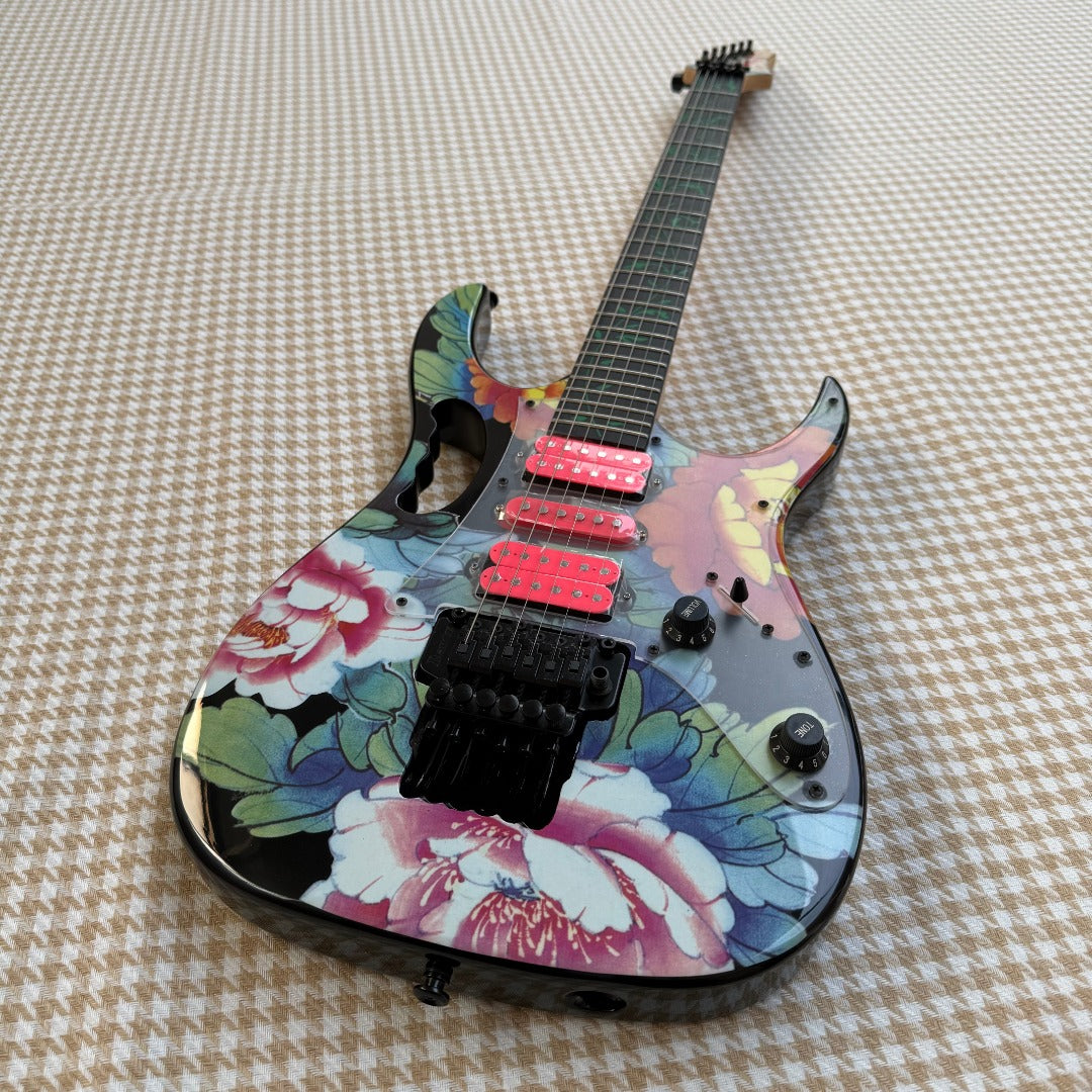 Black Ibanez Floral JEM77 Guitar