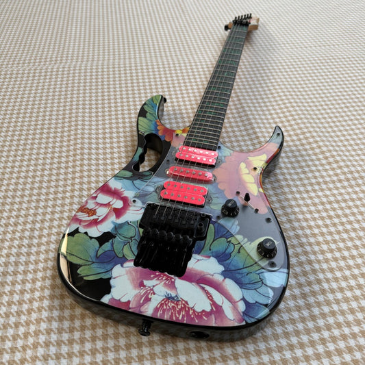 Black Ibanez Floral JEM77 Guitar