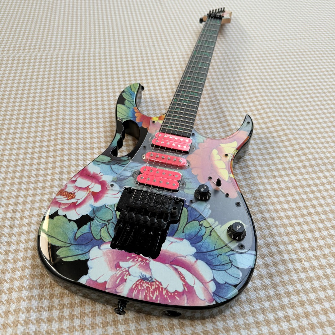 Black Ibanez Floral JEM77 Guitar