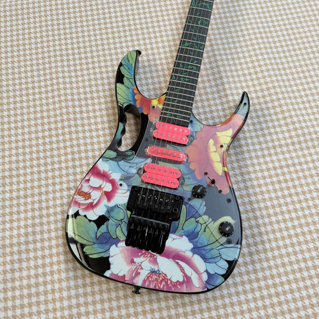 Black Ibanez Floral JEM77 Guitar