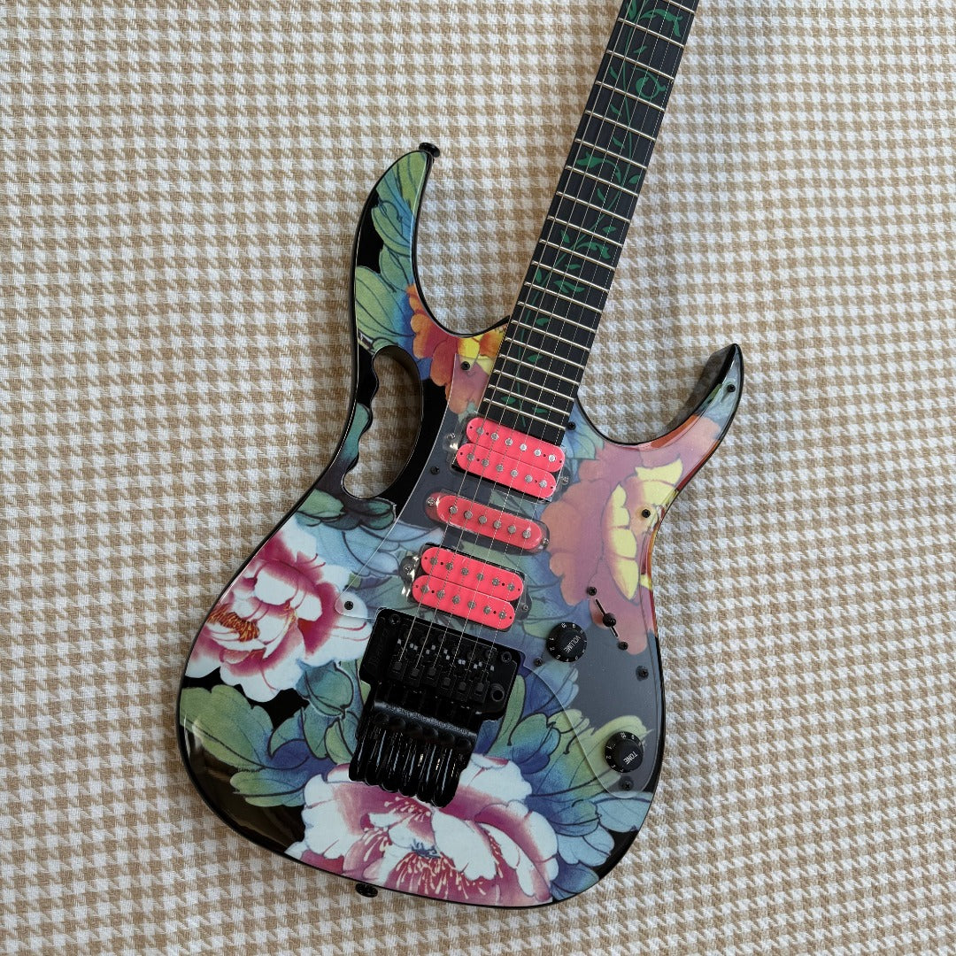 Black Ibanez Floral JEM77 Guitar