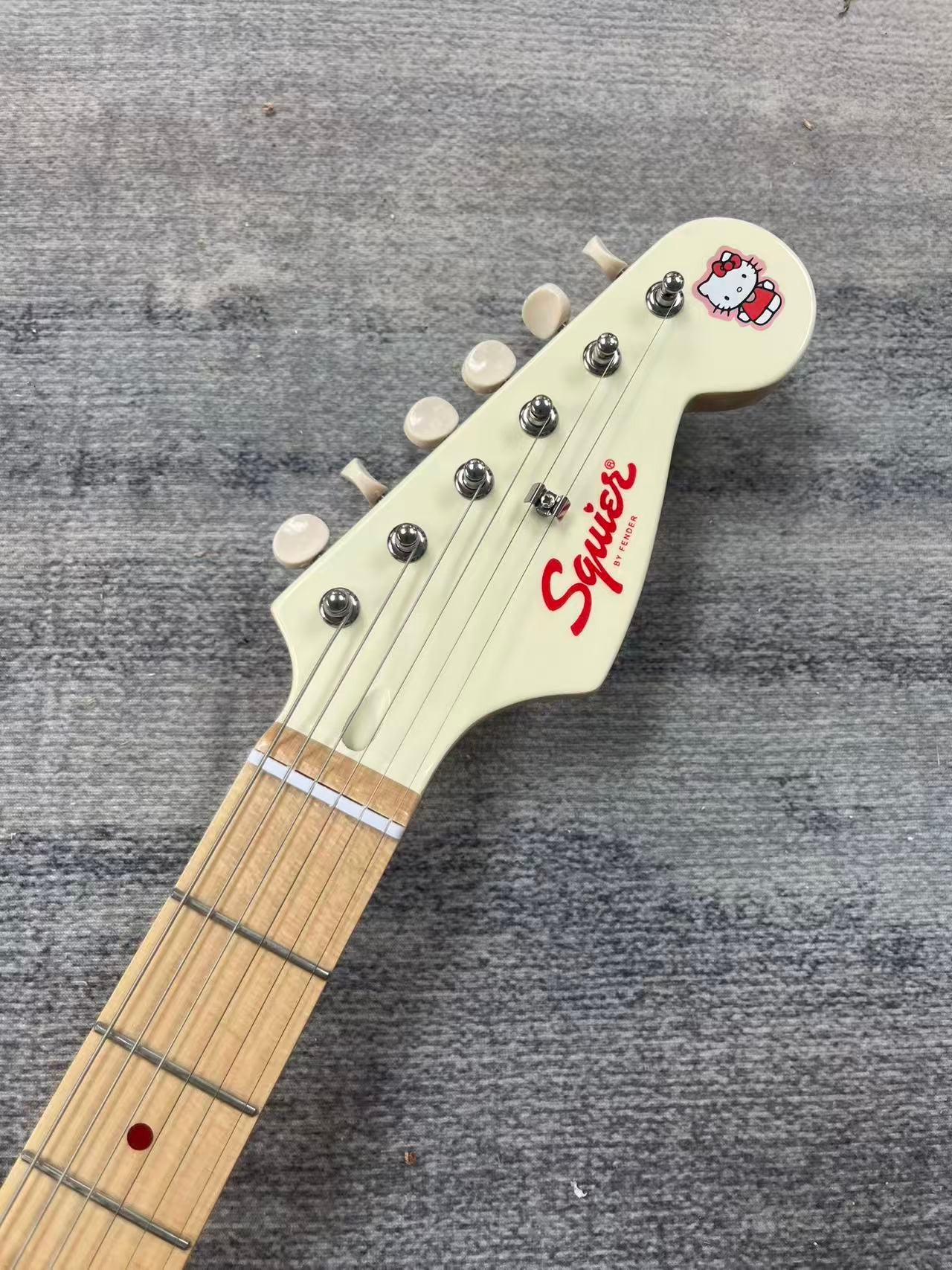 White Hello Kitty Stratocaster Style Guitar