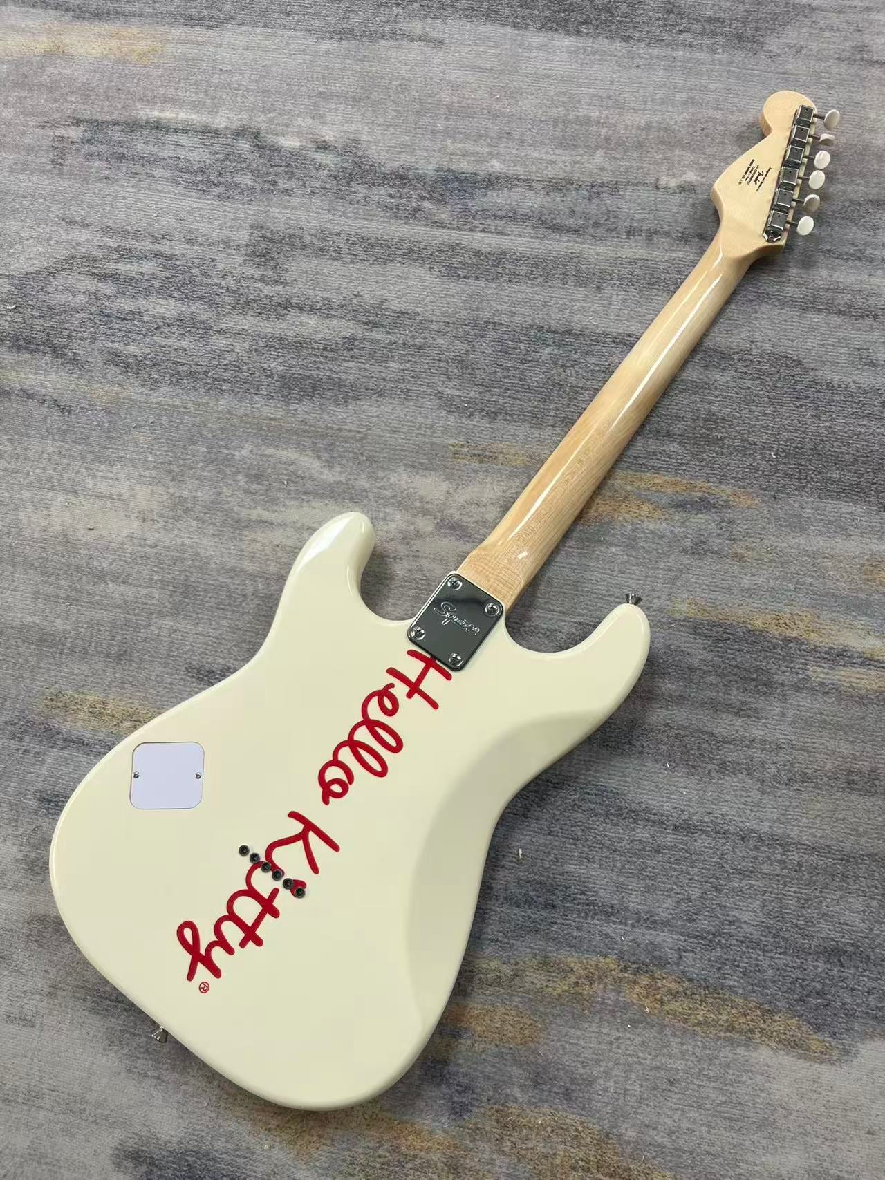White Hello Kitty Stratocaster Style Guitar