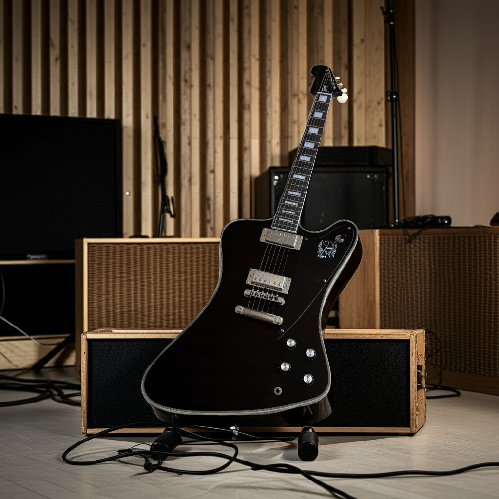Black Gibson Firebird Style Guitar