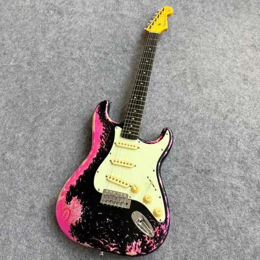 Black & Pink Relic Stratocaster Style Guitar
