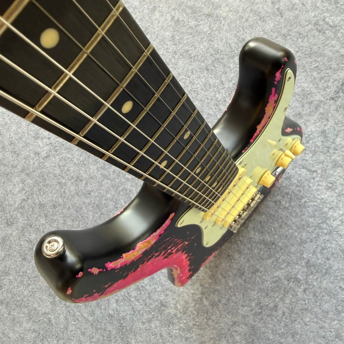 Black & Pink Relic Stratocaster Style Guitar