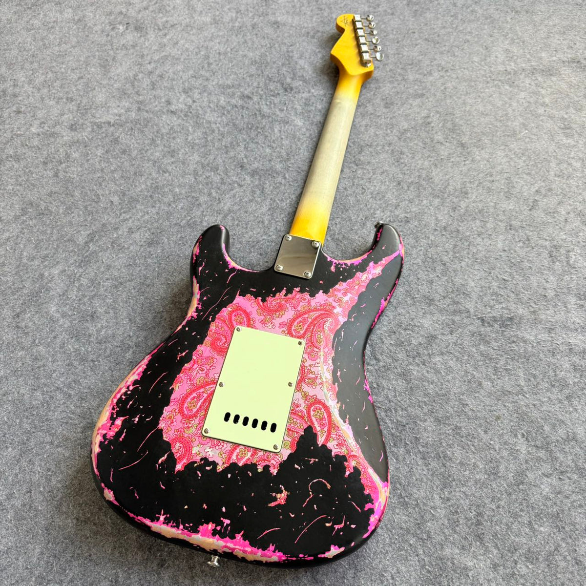 Black & Pink Relic Stratocaster Style Guitar