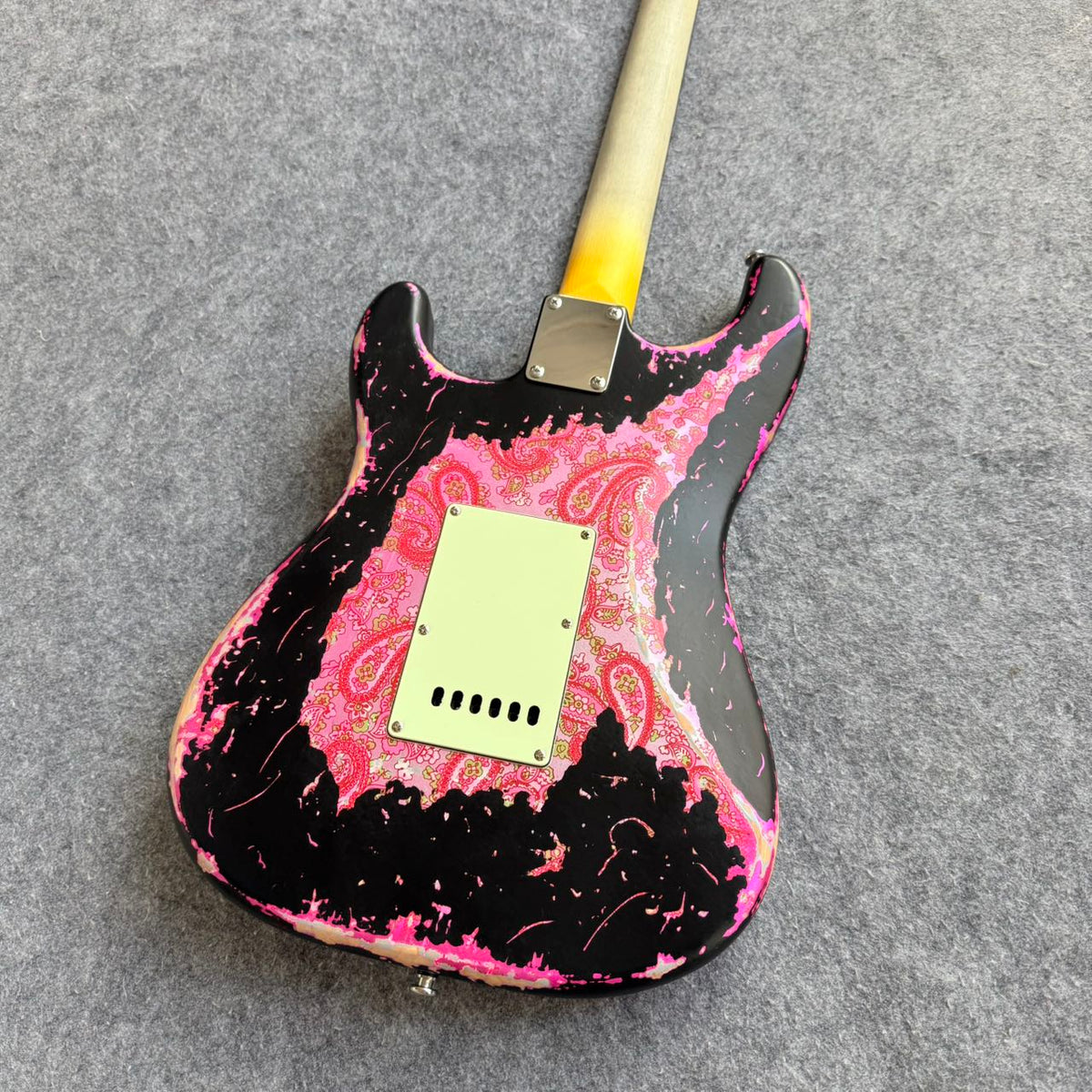 Black & Pink Relic Stratocaster Style Guitar
