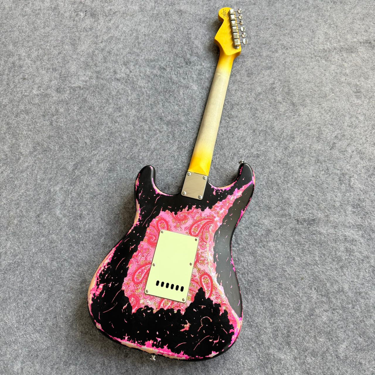 Black & Pink Relic Stratocaster Style Guitar