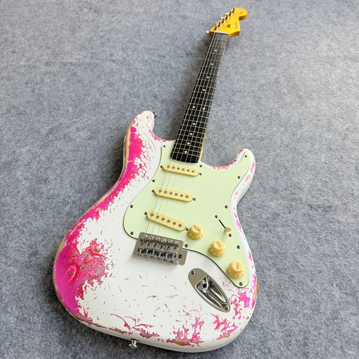 Pink & White Relic Fender Stratocaster Style Guitar