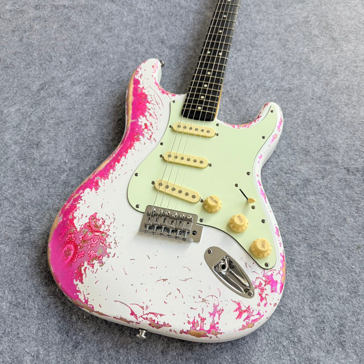 Pink & White Relic Fender Stratocaster Style Guitar