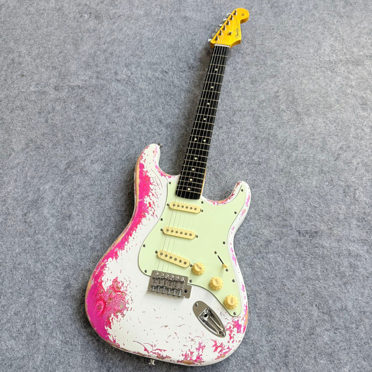 Pink & White Relic Fender Stratocaster Style Guitar