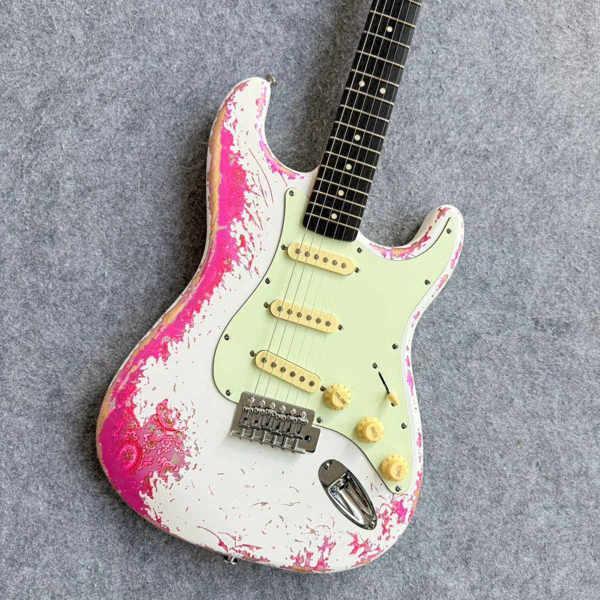 Pink & White Relic Fender Stratocaster Style Guitar